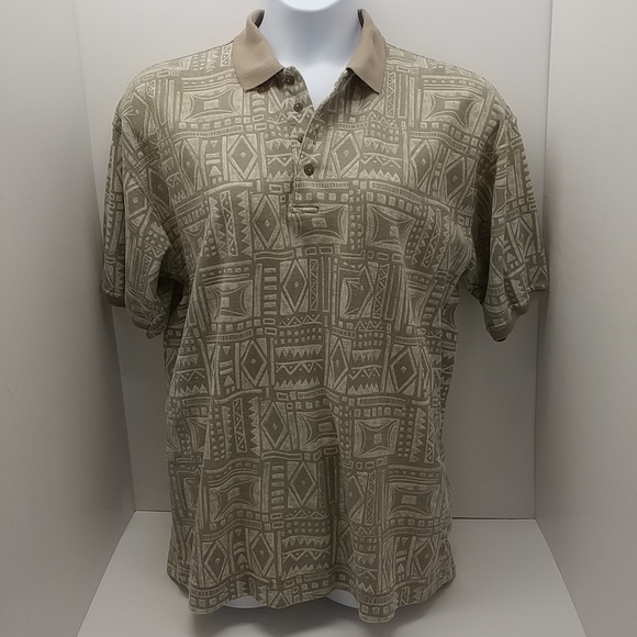 Bugle Boy Co. men's vintage short sleeve polo shirt large browns geometric print - Picture 12 of 12